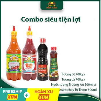 Tương ớt 700g x Tương cà 700g x Nước tương Trường An 500ml x Nước mắm chay Từ Thơm 500ml - Combo siêu tiện lợi